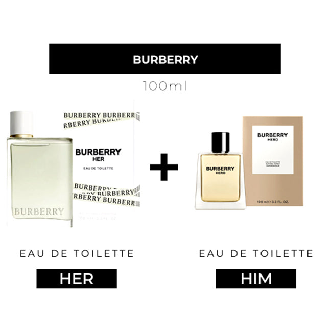 Burberry Her 100ml EDT Women + Burberry Hero 100ml EDT Men by Burberry